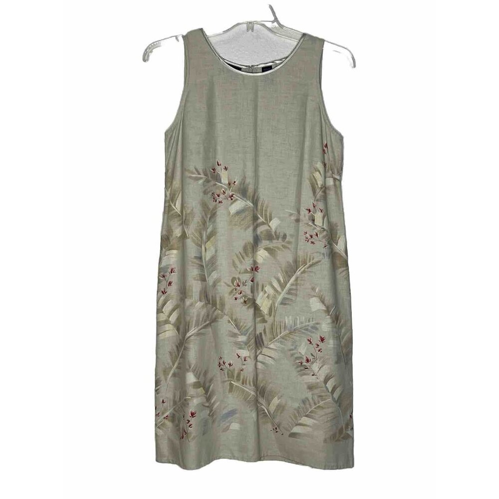 liz claiborne Sleeveless Linen Dress Sz 12 Zip Back Petite Lizsport Tropical